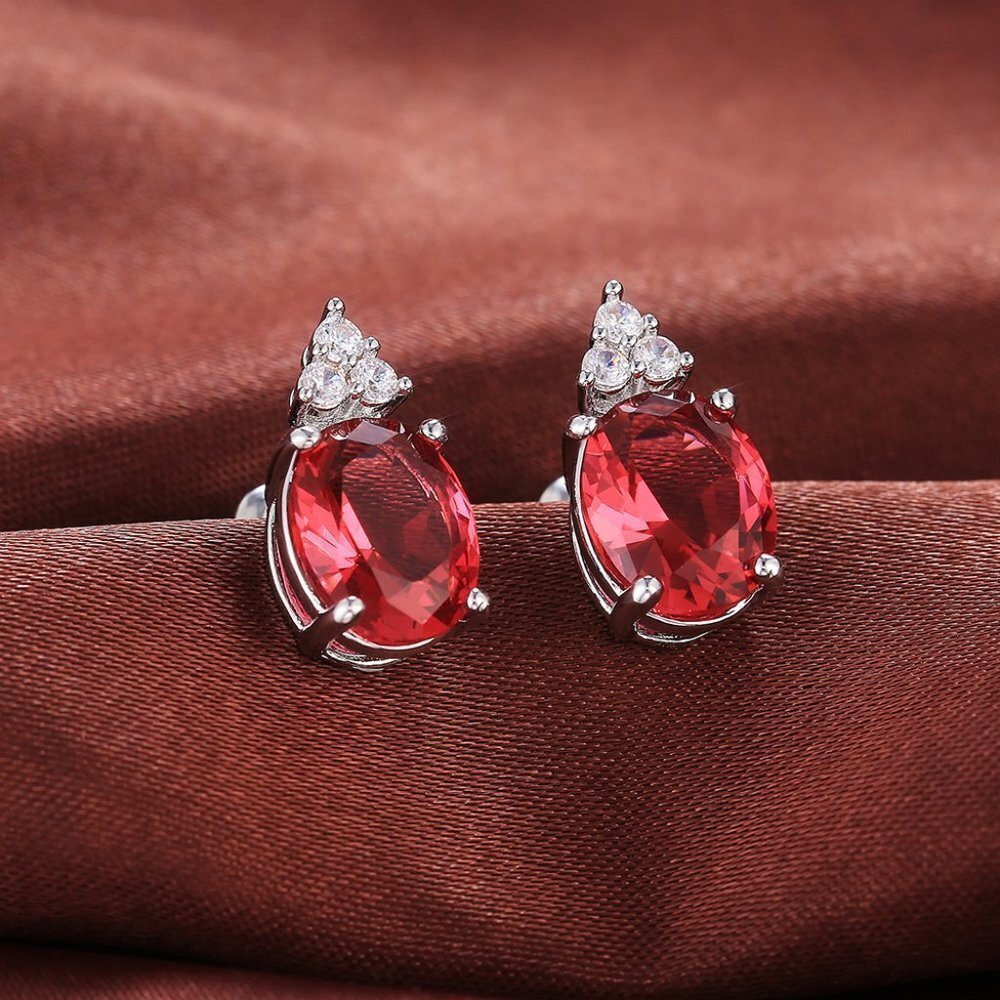 Beautiful Big Colorful Oval CZ Pure Romantic Stud Earring For Women, HA4268